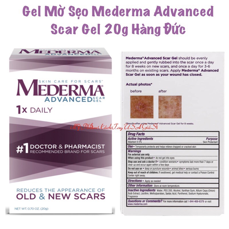 [Hàng Đức]Gel Mờ Sẹo Mederma Advanced Scar Gel 20g