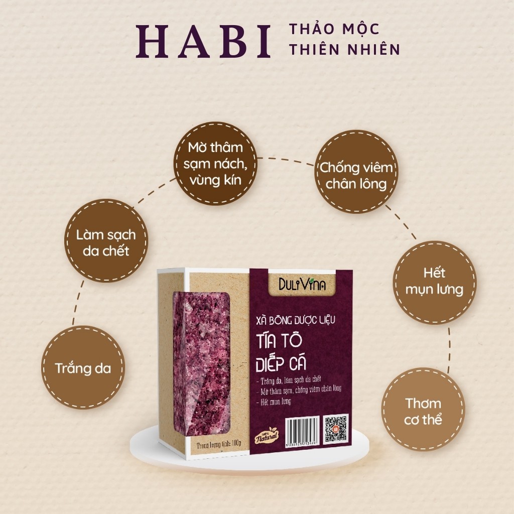 Xà phòng thảo dược Tía Tô Diếp Cá, xà bông cục trắng da, ngừa mụn 100g Dulivina | BigBuy360 - bigbuy360.vn