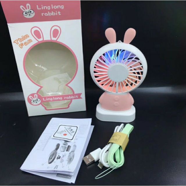 Quạt mini cầm tay tai thỏ siêu dễ thương - quạt tích điện
