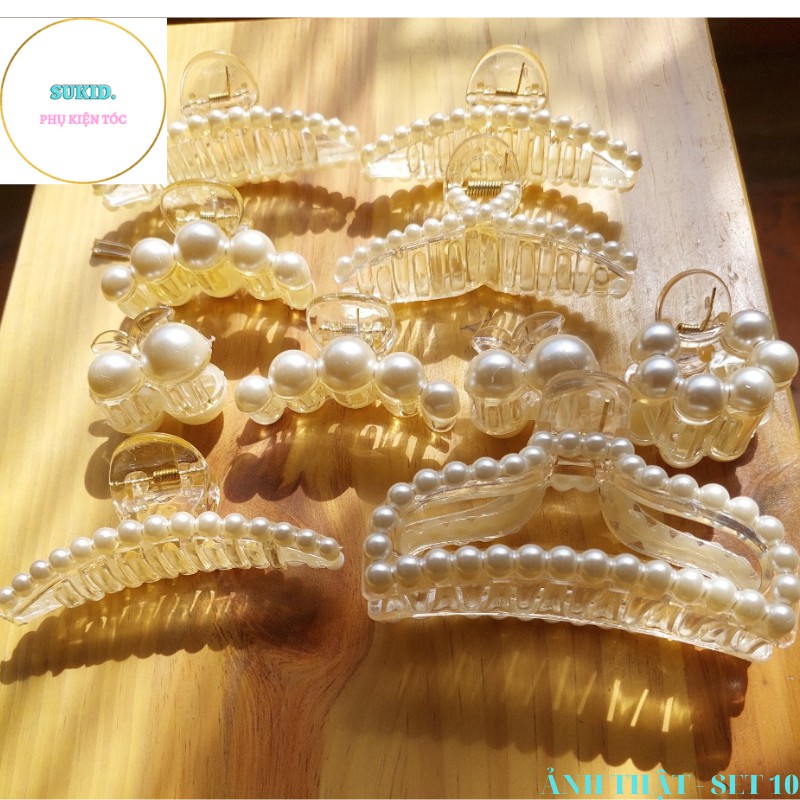 Kẹp Tóc Hàn Quốc Hot trend Cho Nữ Set 10 NGỌC TRAI có Kẹp Càng Cua