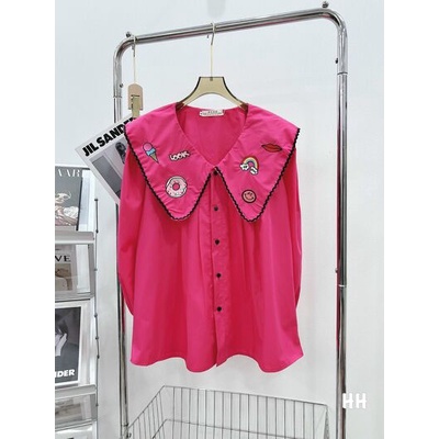 Áo sơ mi cổ sen vát thêu hình đáng yêu