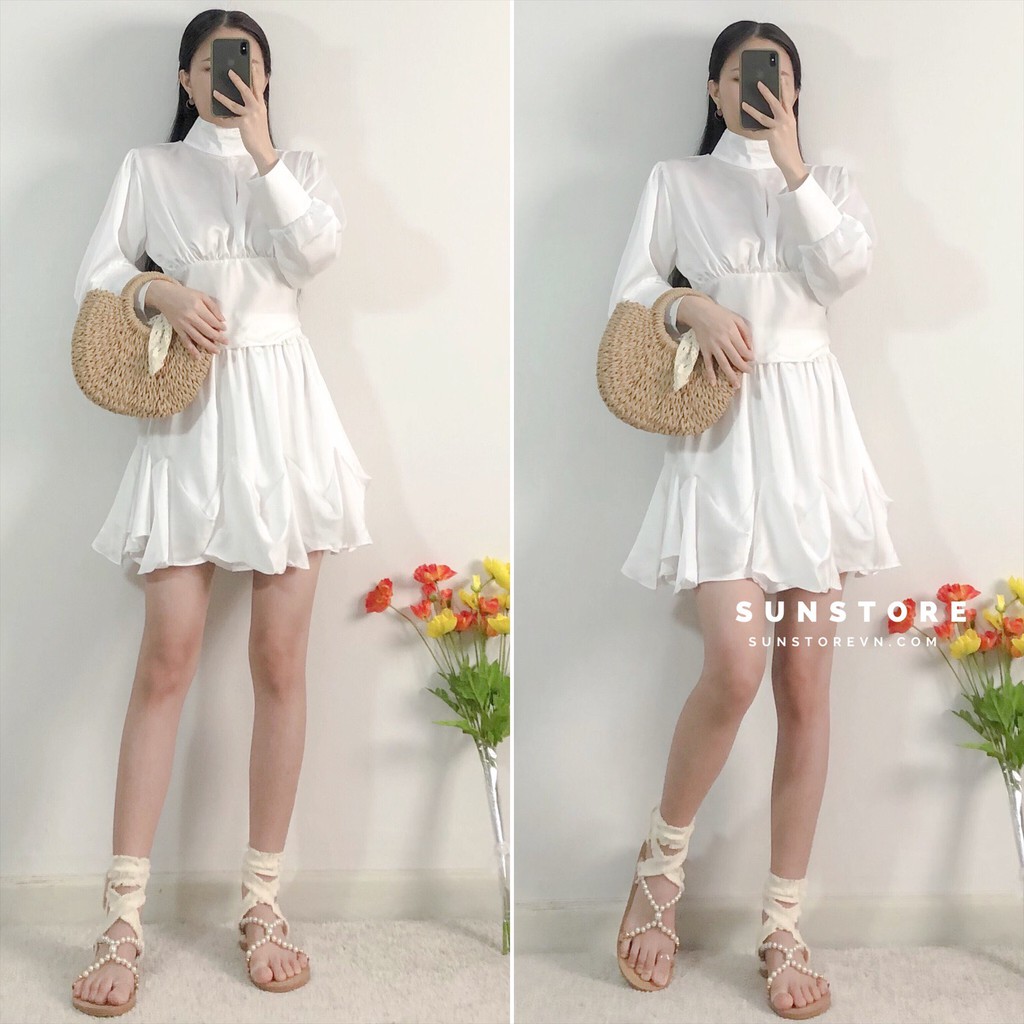 Set đồ nữ đi chơi áo tay dài khoét lưng và chân váy xòe 2 màu Oly set