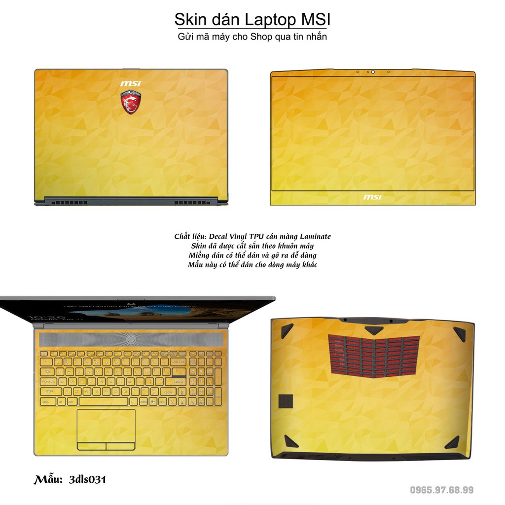 Skin dán Laptop MSI in hình 3D Color (inbox mã máy cho Shop)