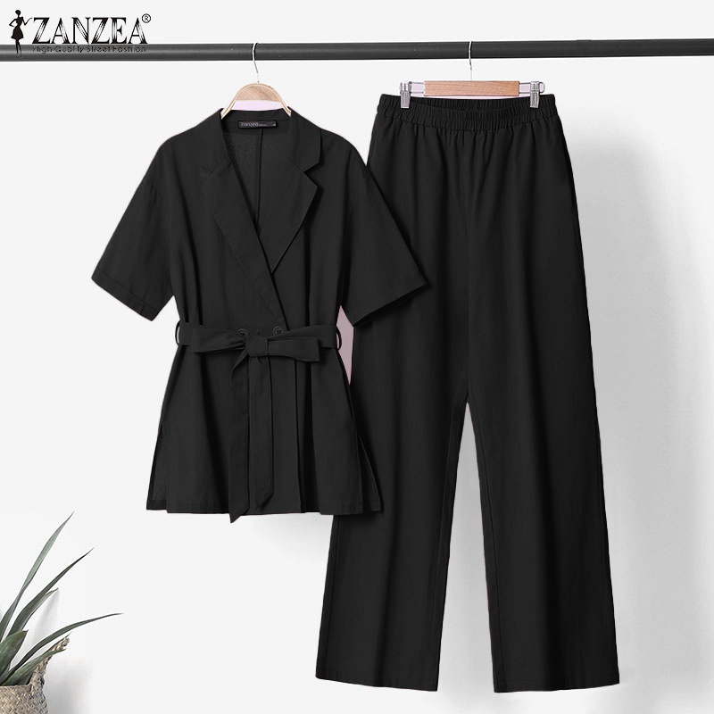 Set áo sơ mi Zanzea tay lửng kèm quần thời trang dành cho nữ