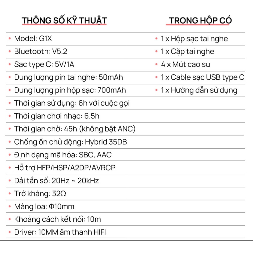 Tai nghe Bluetooth G1X, nhiều công nghệ đỉnh cao, Bảo hành 12 tháng