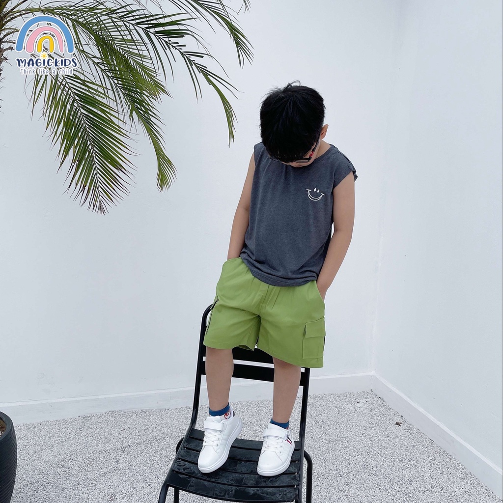 Quần đùi kaki ngắn cho bé trai túi ốp dây rút cá tính Magickids Quần áo bé trai đi học đi chơi QĐ22004