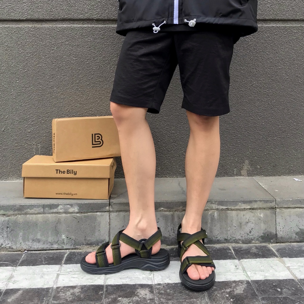 Giày Sandal Nam The Bily 02 Quai Chéo Đôi - Xanh Thổ Cẩm