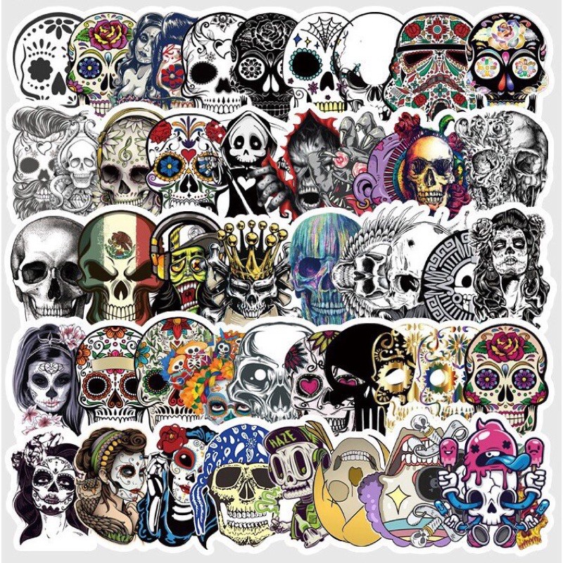 combo 30-60 cái sticker old skull đầu lâu decal bóc dán/ hình dán đầu lâu old skull