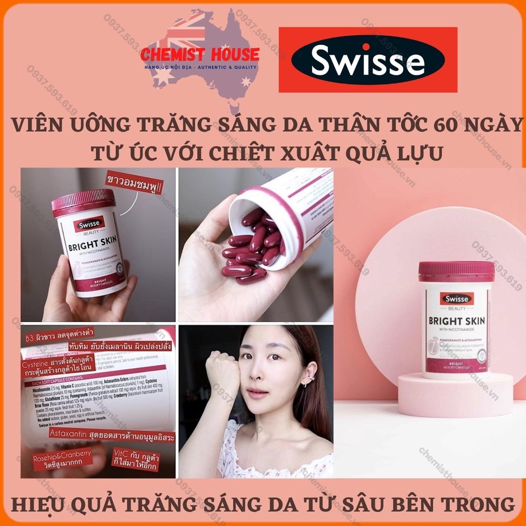 Combo Collagen thủy phân + viên uống trắng da chống nắng Swisse Úc Swisse Collagen Glow peptides + Swisse Bright Skin