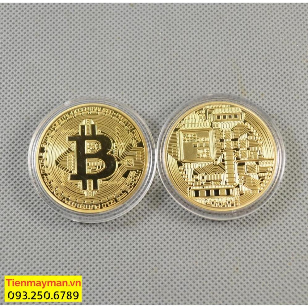 Đồng tiền may mắn Bitcoin Mạ vàng 24 + Hộp nhựa đi kèm