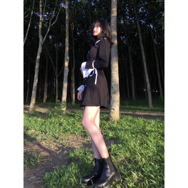 (CLIP THẬT) Đầm dự tiệc tiểu thư đen nút vàng | BigBuy360 - bigbuy360.vn