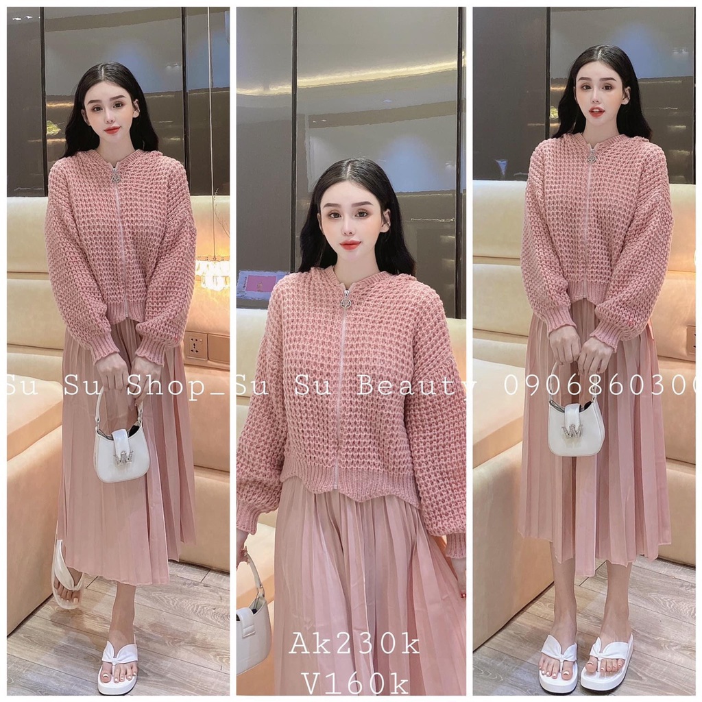 HÀNG LOẠI 1-ÁO KHOÁC LEN, Áo Len Cardigan Thừng Quảng Châu Có Nón To Cao Cấp Loại 1 chuẩn mã hót girl