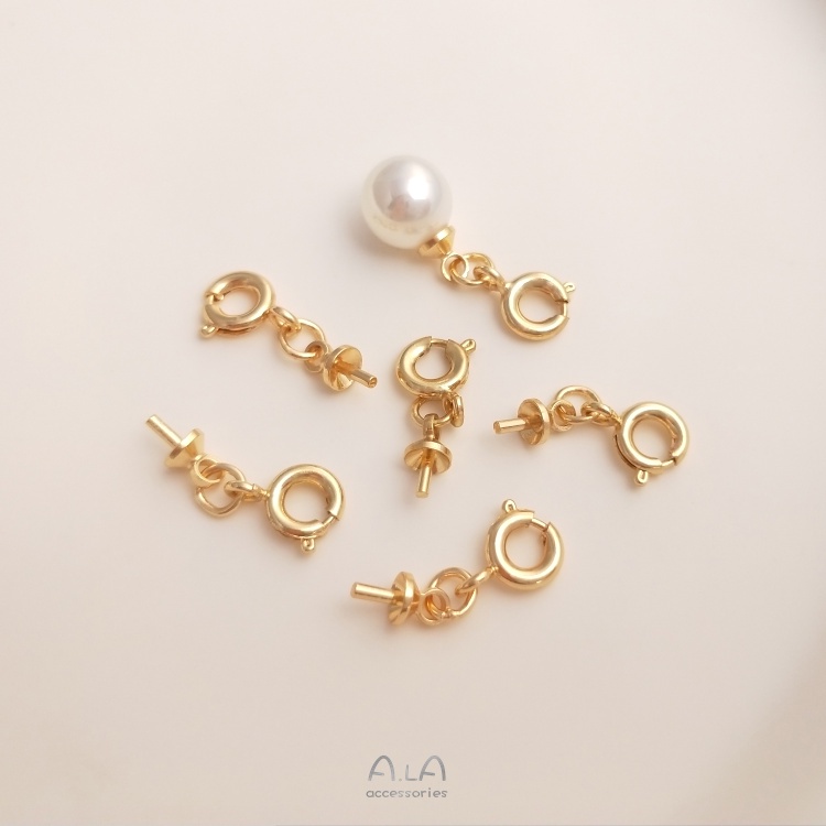 [Little Blu] Mặt Dây Chuyền Hạt Pha Lê Đồng 14K Khóa Cài Lò Xo Đính Ngọc Trai Pha Lê Có Lỗ Xỏ Hạt Pha Lê Màu Sắc