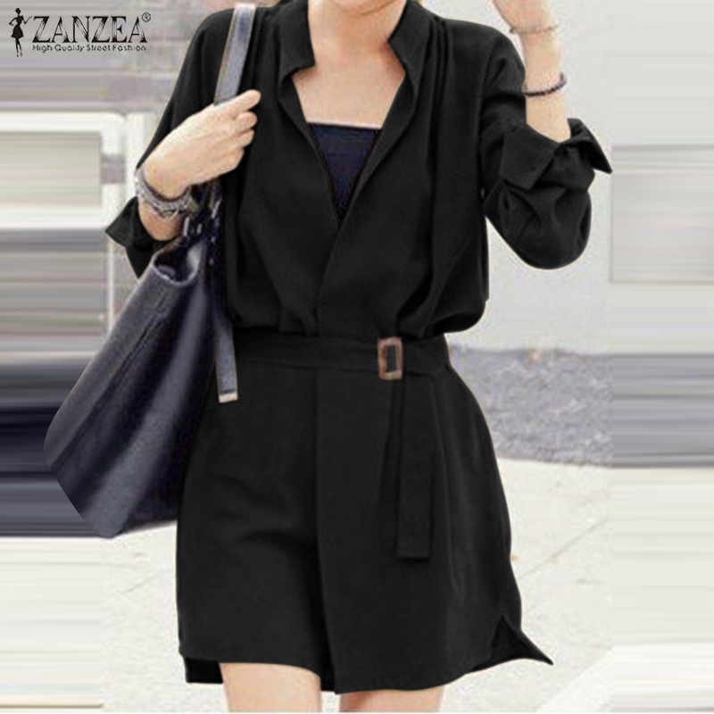 Đầm mini Zanzea tay dài có thắt lưng cúc thời trang dành cho nữ