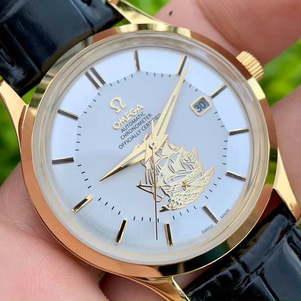 Đồng hồ Nam Omg Constellation bát quái máy nhật Myota vỏ vàng ta mặt trắng dòng cơ Automatic size 40mm dây da