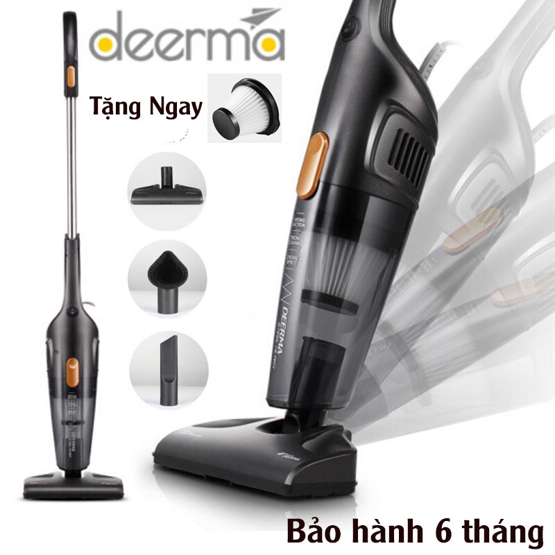 Máy Hút Bụi Gia Đình Cầm Tay Deerma DX115C Công Suất Lớn 600W Kèm 3 Đầu Hút - Máy Hút Bụi Cầm Tay Kèm Bộ Lọc BH 6 Tháng