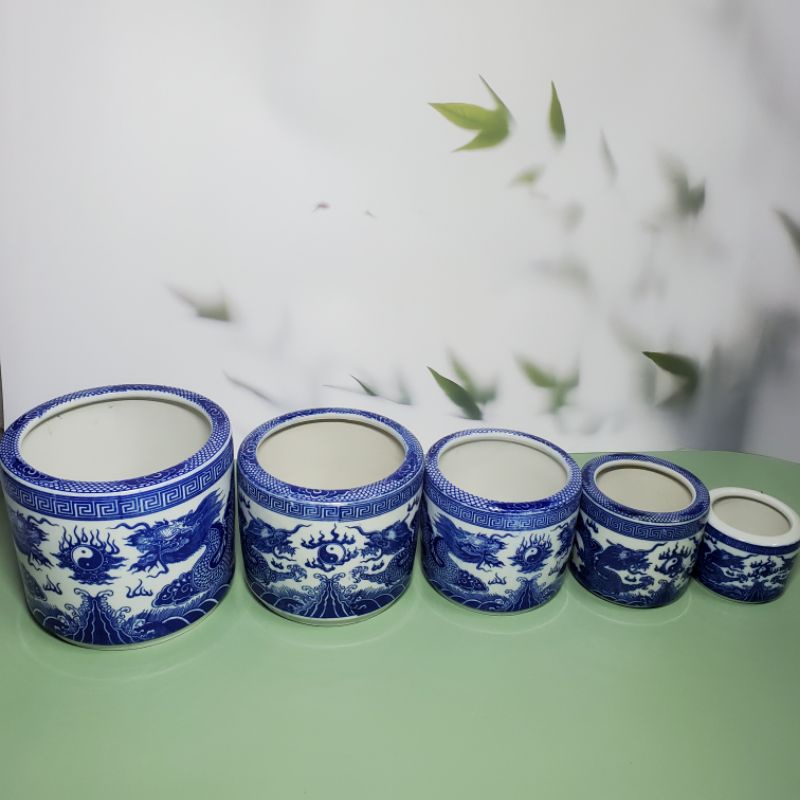 Lư hương hình ống xanh lam Bát Tràng đủ kích thước