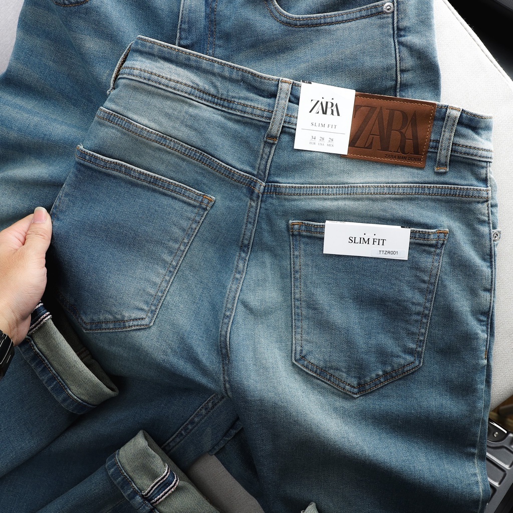 Quần jean dài nam ZRA wash xanh rêu,form slimfit chất vải jean co giãn nhẹ-HÀNG VNXK ZR001