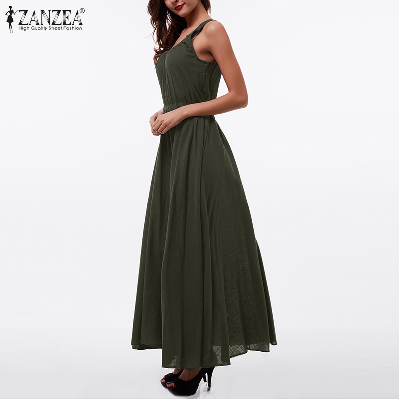 Zanzea Đầm Maxi Nữ Cộc Tay Cổ Tròn Thời Trang Châu Âu