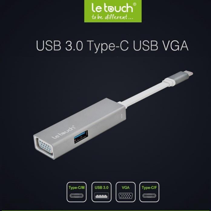 Cáp USB Type C VGA/USB 3.0 Adapter Hub with Power Delivery Letouch ( Xám) [Freeship 10k]
