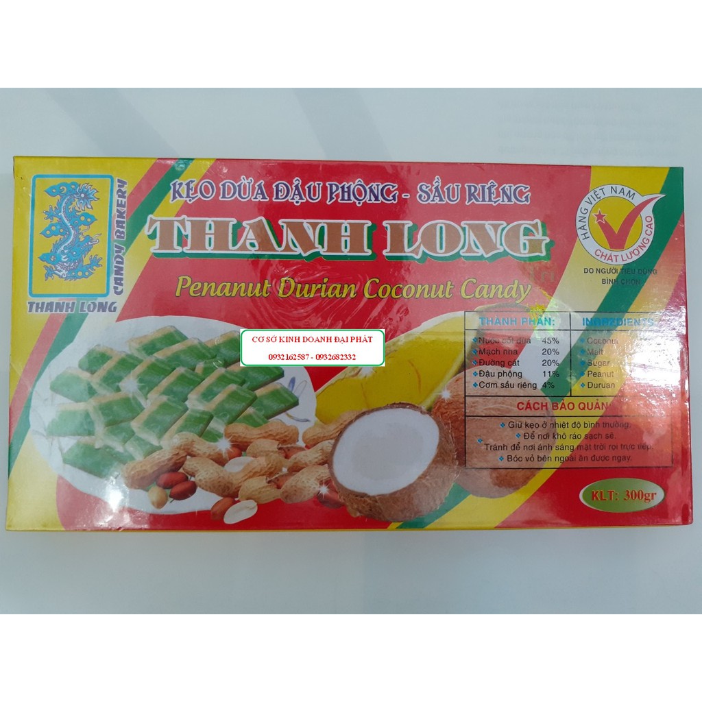 KẸO DỪA BẾN TRE ĐẬU PHỘNG SẦU RIÊNG 300G HIỆU THANH LONG