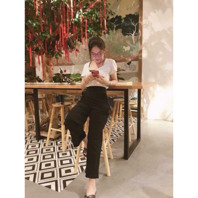 Quần Ống Rộng Suông Khoá Trước Lưng Cao - Quần Vải Cạp Cao Tôn Dáng Chất Liệu vải Tuyết Mưa Senorita