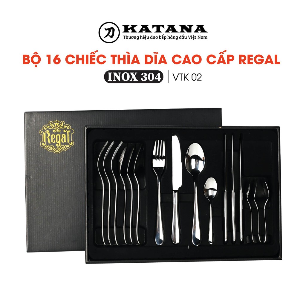 Set 16 món dao thìa dĩa cao cấp REGAL - vân trơn sáng bóng, sang trọng Elegance VTK-02