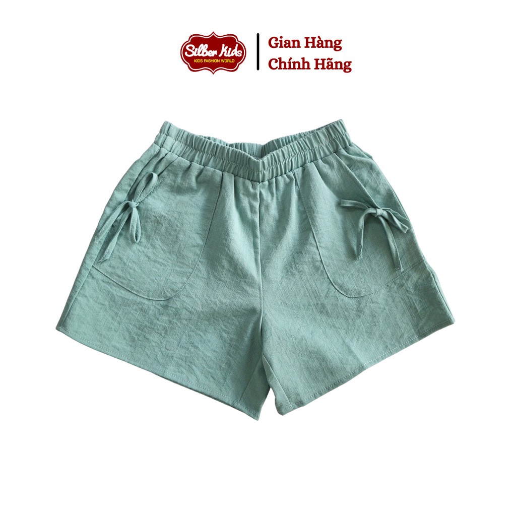 [Mã BMBAU50 giảm 7% đơn 99K] Quần Short Thô Đũi Bé Gái 23-46kg Phối Túi Dán Đính Nơ SILBER KIDS