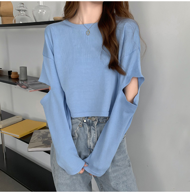 Áo thun croptop tay dài phong cách thời trang Hàn dành cho phái đẹp