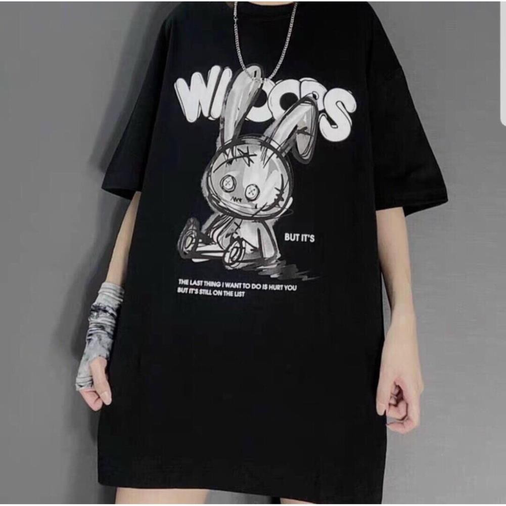 Áo thun Unisex Form rộng, tay lỡ nam nữ THỎ ĐEN ྇