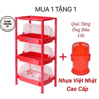 Kệ úp chén, bát nhiều tầng có nắp đậy nhựa Việt Nhật