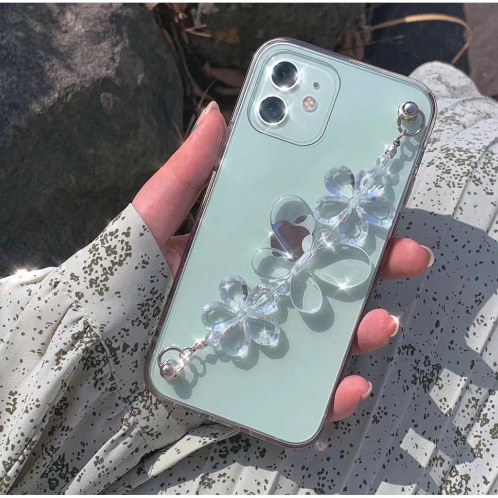 Ốp điện thoại trong suốt + dây đeo hình bướm cho Iphone 12 Pro Max 11 Pro Max Xs Max Xr X6 7 8 Plus