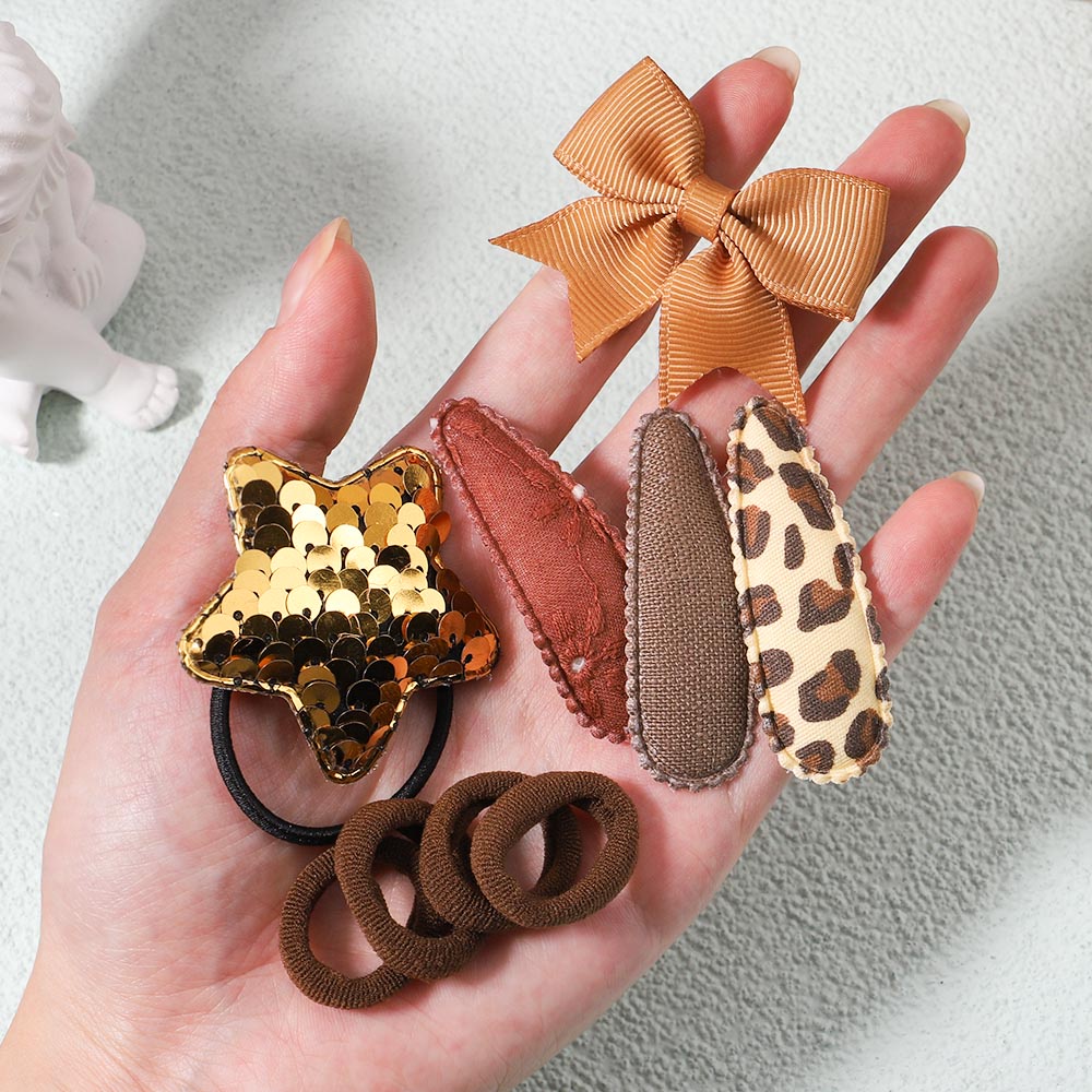 Set phụ kiện dây buộc tóc KIDSBOWS đính nơ họa tiết da báo kèm hộp đựng xinh xắn cho bé gái