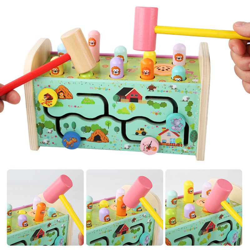 Đồ Chơi Gỗ Đập Chuột Kèm Đàn Xylophone Kết Hợp Luồn Mê Cung Phát Triển Trí Tuệ,