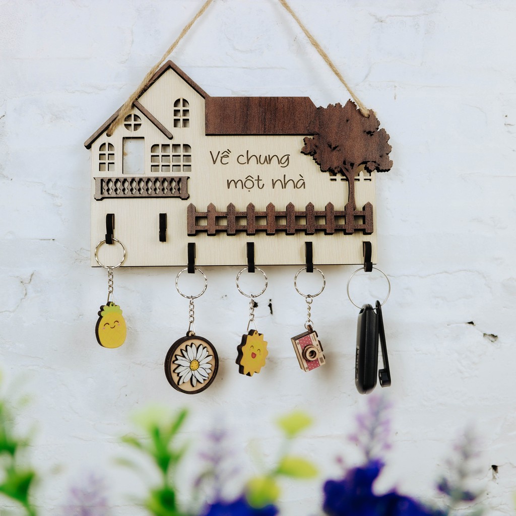 Biển bảng gỗ decor MÓC TREO CHÌA KHÓA trang trí gia đình - phòng khách Mã MK12 ( tặng kèm móc treo)