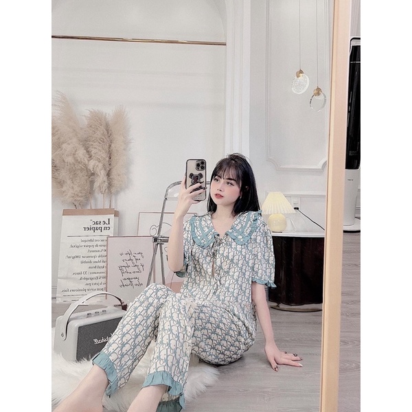 BỘ PIJAMA CHẤT ĐŨI LỤA MẶC NHÀ HOẠ TIẾT CHỮ IN HÀNG THIẾT KẾ CAO CẤP