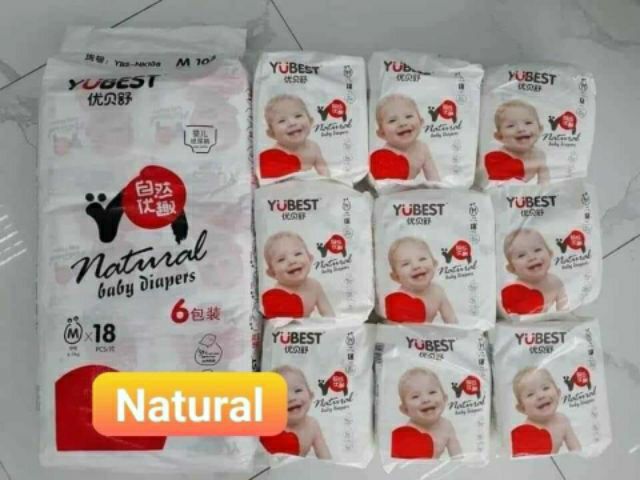 Tả/Bỉm Quần Yubest NATURAL siêu thấm, mỏng full size S90/ M84/L78/XL72/XX66