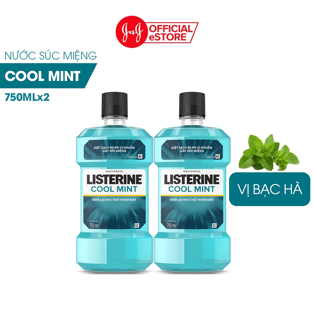 Bộ 2 chai nước súc miệng diệt khuẩn giữ hơi thở thơm mát Listerine Cool Mint 750ml/chai - 100945524