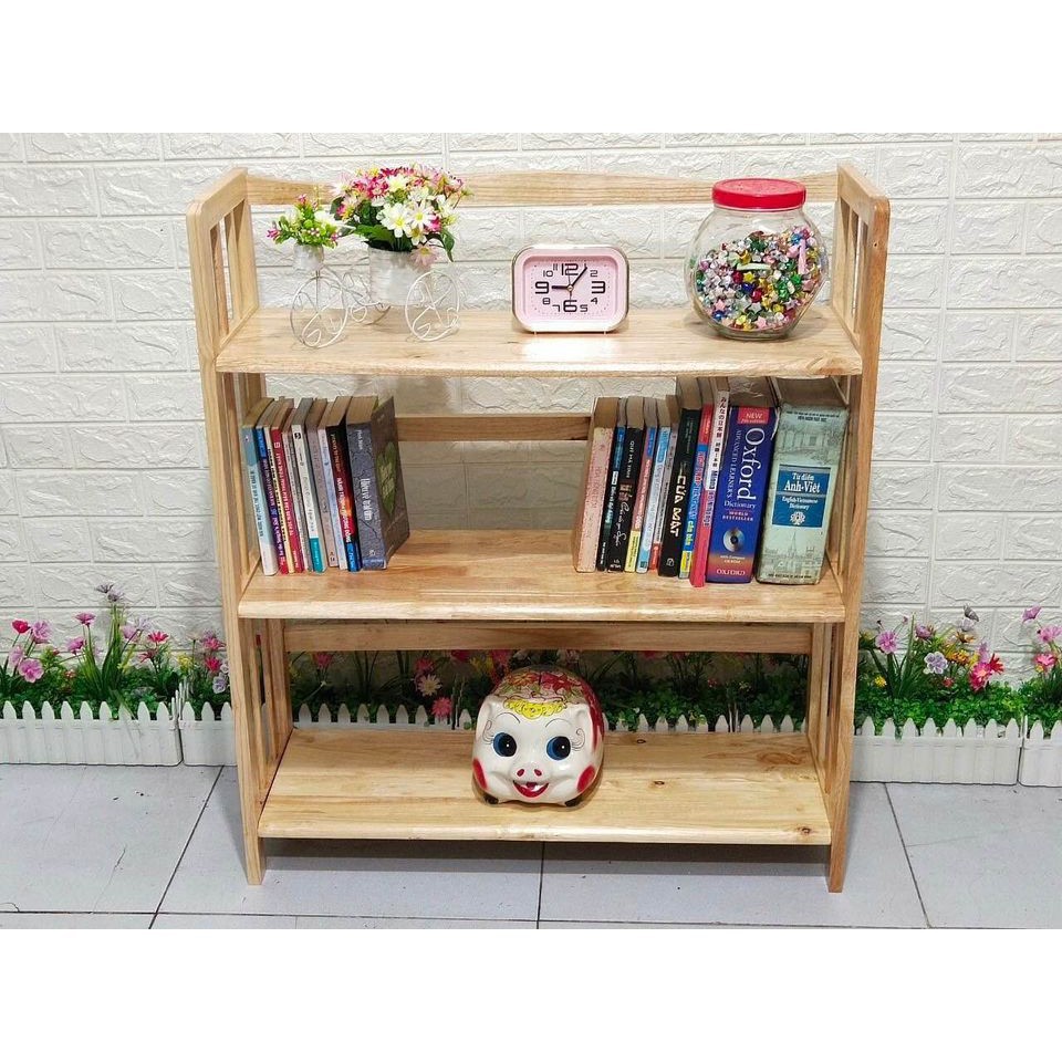 Kệ Sách 3 Tầng Gỗ Cao Su Đầy Đủ Kích Thước Siêu Bền