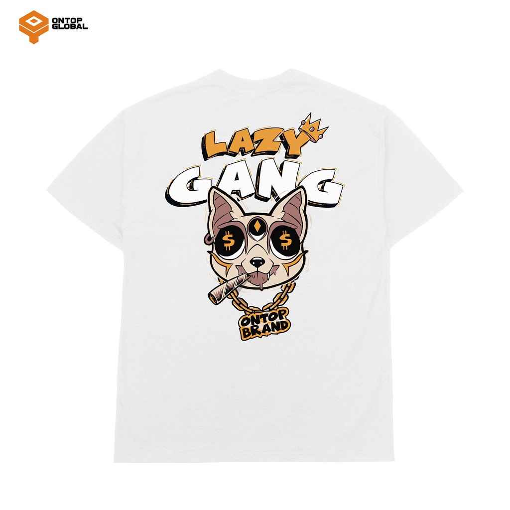 Áo thun nam form rộng tay lỡ màu trắng ONTOP - Lazy Gang