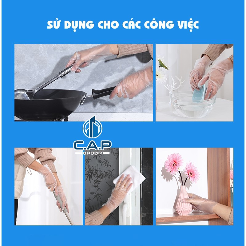 Hộp 100 găng tay Victoria Bay chất liệu TPE, Bao tay cao su rửa bát làm bếp vệ sinh siêu dai không mùi không bột cao cấp