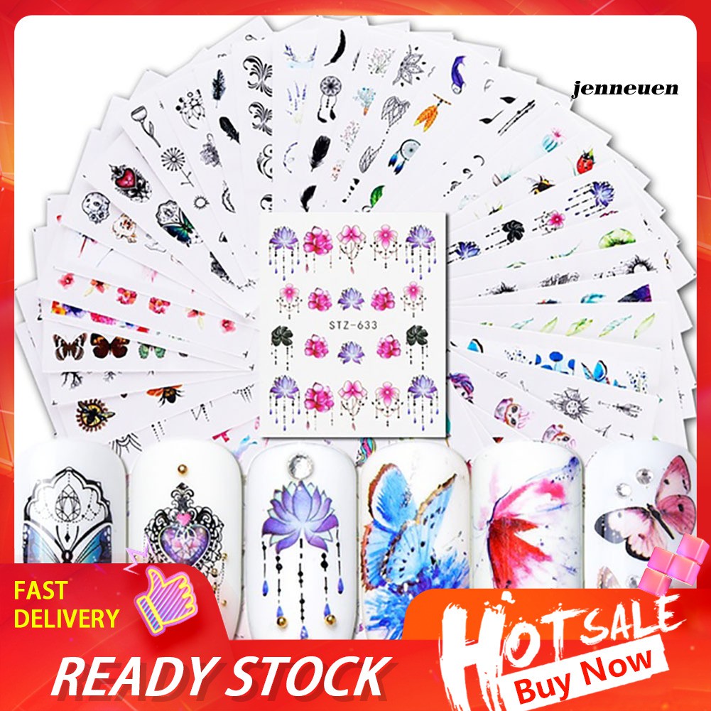 [Hàng mới về] Set 40 Miếng Dán Trang Trí Móng Tay Hình Hoa Và Bướm