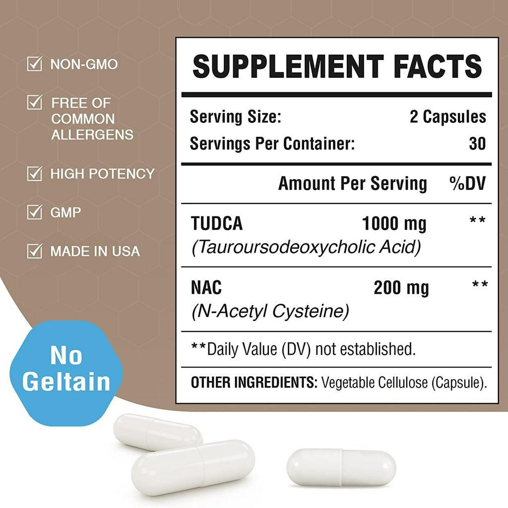 Viên TUDCA 1200mg + NAC - 60 Viên - Giải Độc Gan, Hạ Men Gan