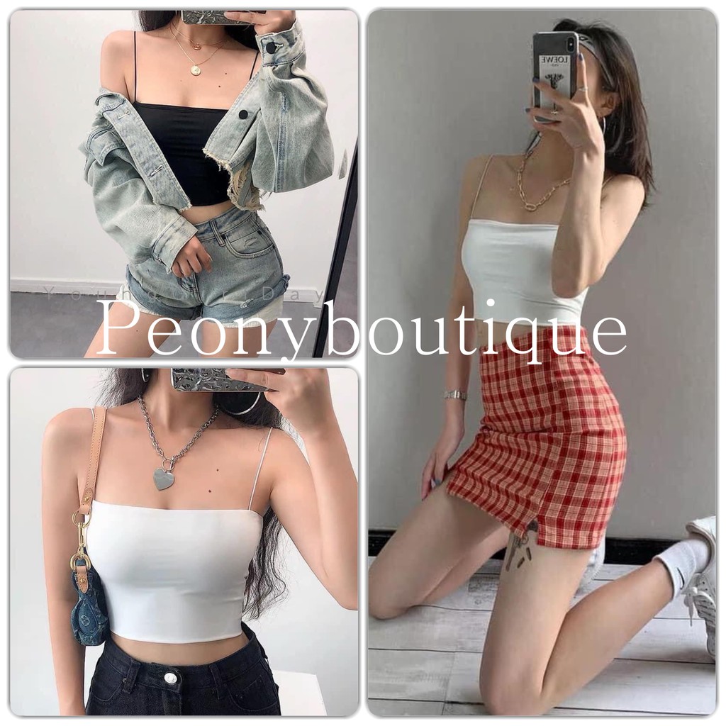 Áo Croptop 2 Dây Body Ngắn PEONYB Nữ [FREESHIP] 🌸 Thun phông trơn 2s sợi bún dáng ôm màu ĐEN | TRẮNG Ulzzang HOT 🌸