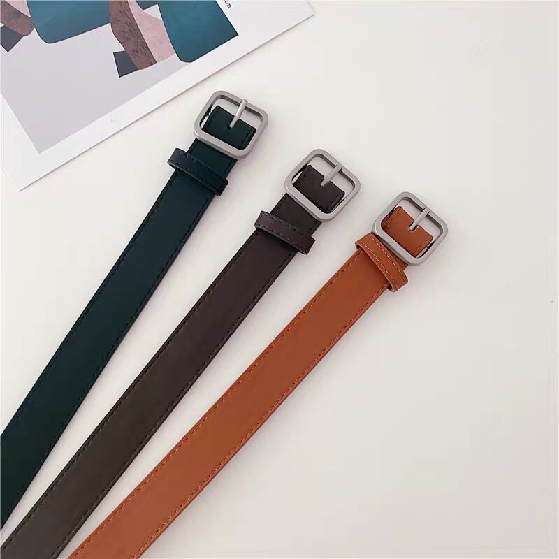 Dây lưng nam nữ unisex Simsimshop mặt vuông TL003 dây nịt thắt lưng nữ nam bản to da đẹp học sinh viên đục sẵn lỗ nhỏ