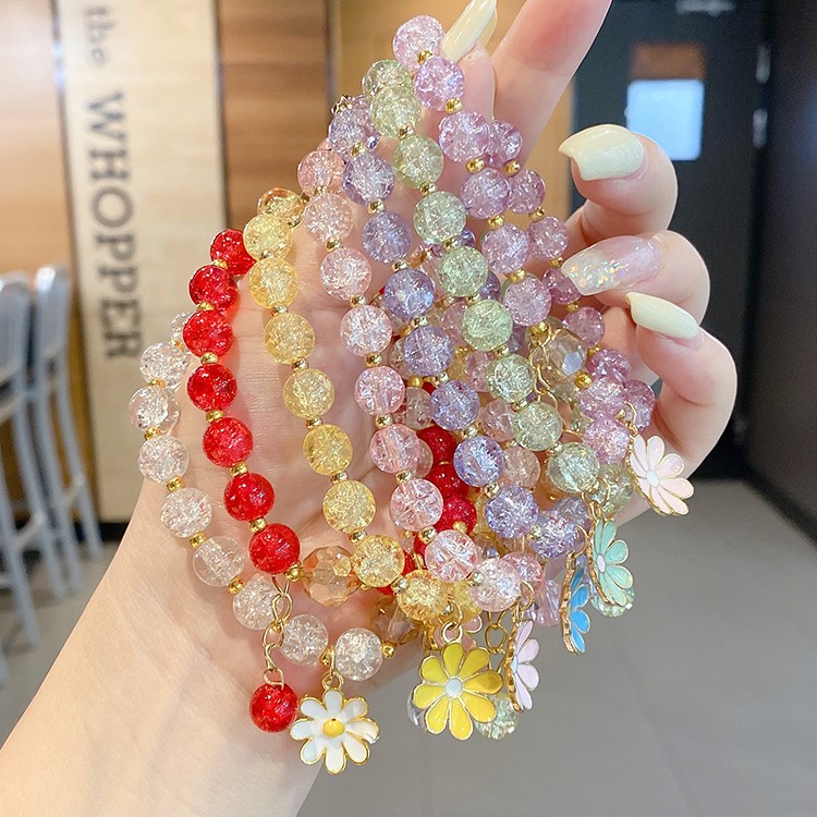 Vòng tay xỏ hạt pha lê hình hoa cúc thời trang Nhật Bản cho nữ