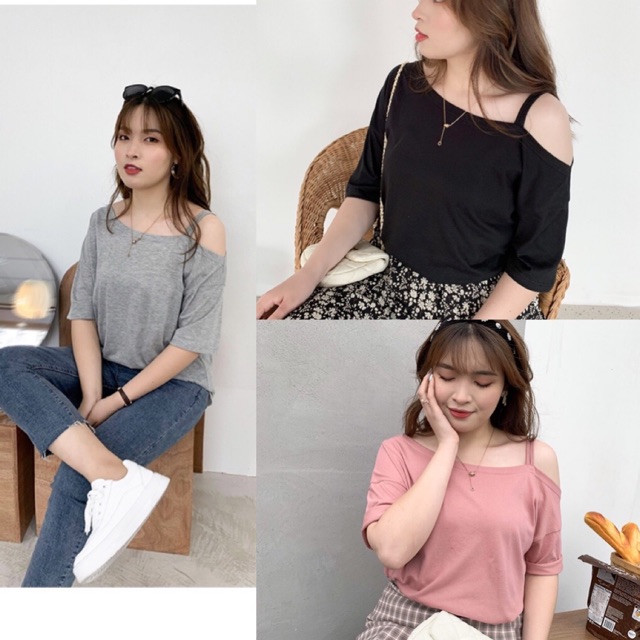 Áo thun big size tay lỡ rớt 1 vai nhiều màu size đại 70-110kg