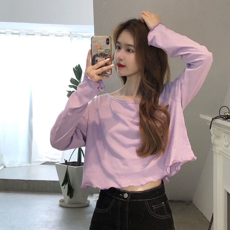 Jiashucheng Áo Thun Ngắn Tay Dài Dáng Rộng Viền Ren Hoa Sen Phong Cách Hàn Quốc Thời Trang Cho Nữ