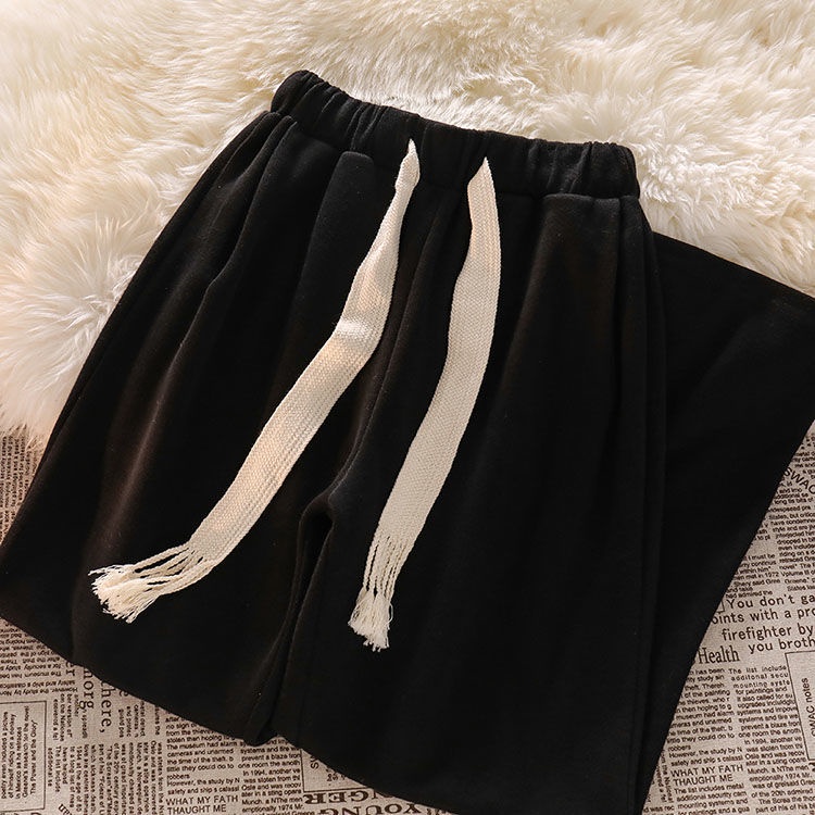 Jiashucheng Quần Dài Lưng Cao Ống Rộng Phối Dây Rút Phong Cách Hàn Quốc Thời Trang Cho Nữ