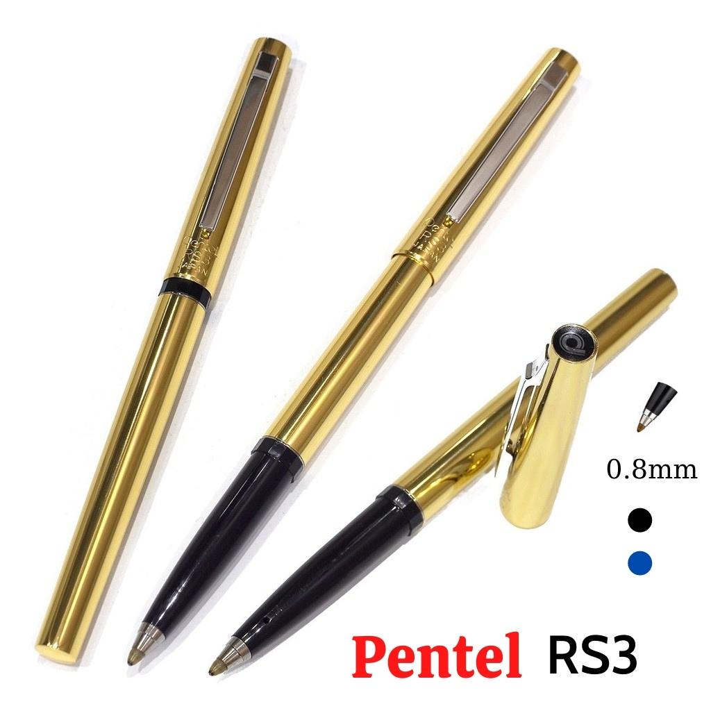 Bút ký tên, viết mực gel Pentel RS3 vỏ mạ vàng/ bạc nét bút 0.8mm màu mực xanh/ đen- Chính hãng